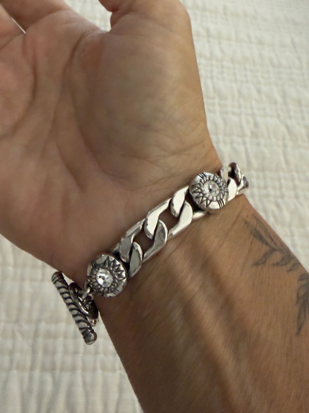 Brighton Bracelet Fortino Cuban flat link silver plated Swarovski crystal - Picture 2 of 8